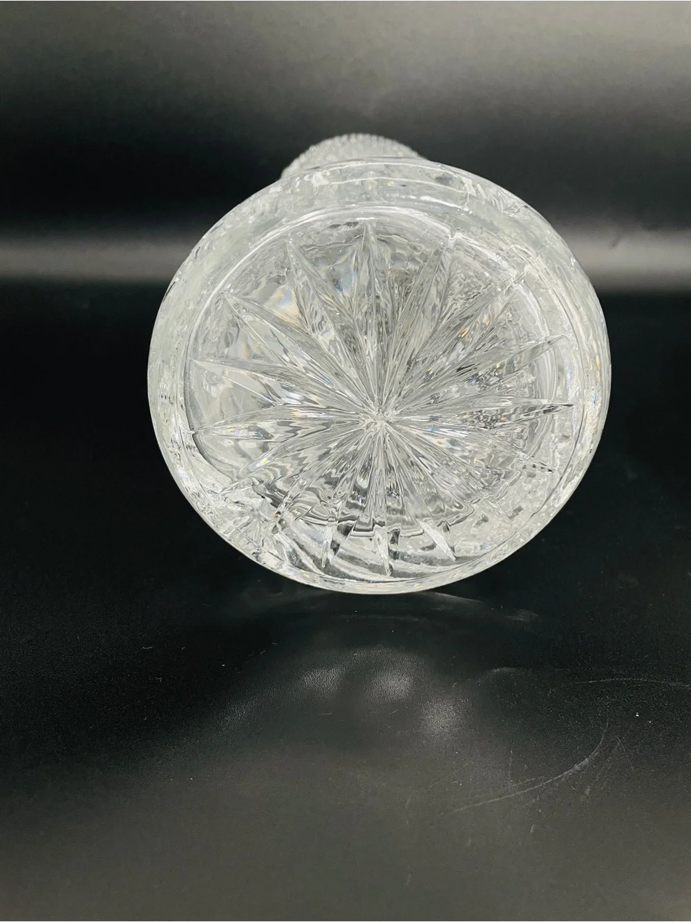 Vintage 14” Heavy Cut Glass Crystal Decanter w/ Gold Banded Ball Stopper 4 lbs